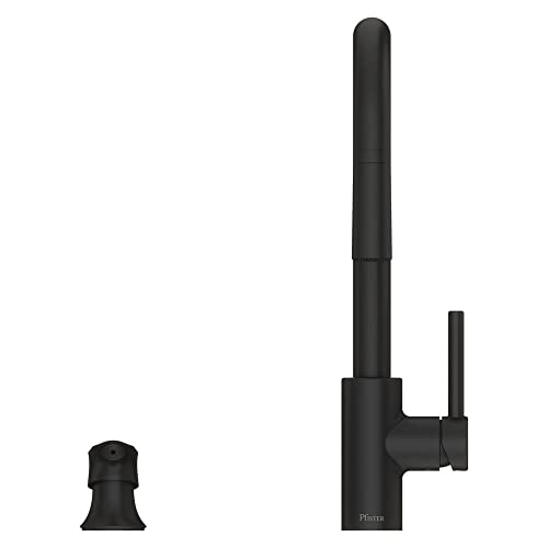 Pfister Zanna Kitchen Faucet with Pull Down Sprayer and Soap Dispenser, Single Handle, High Arc, Matte Black Finish, F5297ZNRB