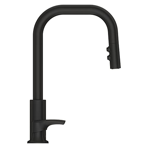 Pfister Zanna Kitchen Faucet with Pull Down Sprayer and Soap Dispenser, Single Handle, High Arc, Matte Black Finish, F5297ZNRB