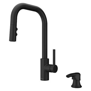 Pfister Zanna Kitchen Faucet with Pull Down Sprayer and Soap Dispenser, Single Handle, High Arc, Matte Black Finish, F5297ZNRB