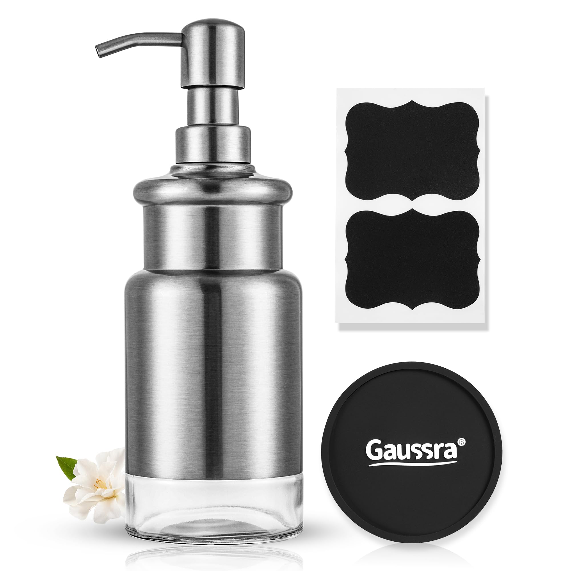 Gaussra 16 Oz Soap Dispenser with Coaster, Dish Soap Dispenser for Kitchen, Hand Soap Dispenser for Bathroom, Stainless Steel Kitchen Soap Dispenser