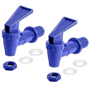 LifCratms 2Pcs BPA-Free Replacement Cooler Faucet, Blue Plastic Water Spigot Spout Water Dispenser Tap Set, Reusable Water Crock Tap Water Beverage Lever Pour Dispenser Valve