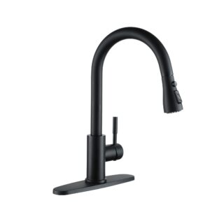 black kitchen sink faucets with pull down sprayer, single handle high arc kitchen faucet with deck plate rv kitchen faucet 2 modes & 360°rotation