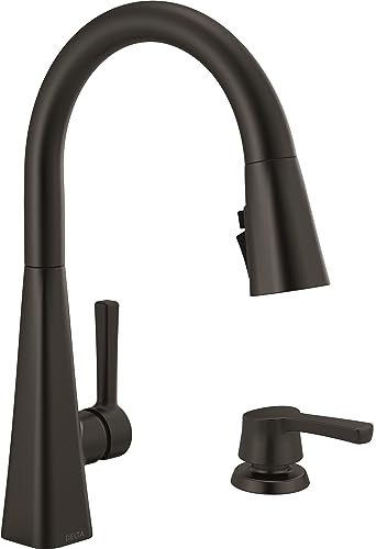 Delta Faucet Lenta Pull Down Kitchen Faucet Black, Soap Dispenser Included, Kitchen Sink Faucet, Faucet for Kitchen Sink with Magnetic Docking Spray Head, Matte Black 19802Z-BL-DST