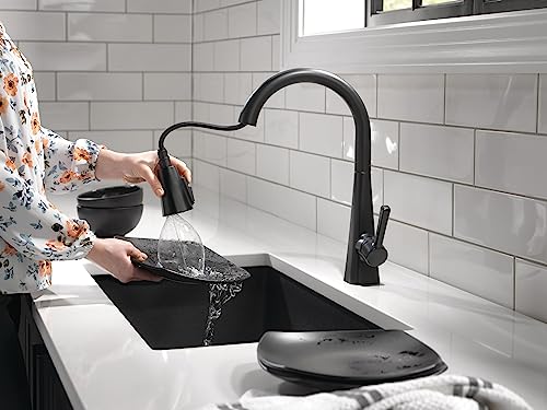 Delta Faucet Lenta Pull Down Kitchen Faucet Black, Soap Dispenser Included, Kitchen Sink Faucet, Faucet for Kitchen Sink with Magnetic Docking Spray Head, Matte Black 19802Z-BL-DST