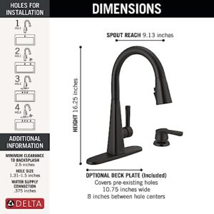 Delta Faucet Lenta Pull Down Kitchen Faucet Black, Soap Dispenser Included, Kitchen Sink Faucet, Faucet for Kitchen Sink with Magnetic Docking Spray Head, Matte Black 19802Z-BL-DST