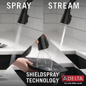 Delta Faucet Lenta Pull Down Kitchen Faucet Black, Soap Dispenser Included, Kitchen Sink Faucet, Faucet for Kitchen Sink with Magnetic Docking Spray Head, Matte Black 19802Z-BL-DST