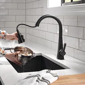 Delta Faucet Lenta Pull Down Kitchen Faucet Black, Soap Dispenser Included, Kitchen Sink Faucet, Faucet for Kitchen Sink with Magnetic Docking Spray Head, Matte Black 19802Z-BL-DST