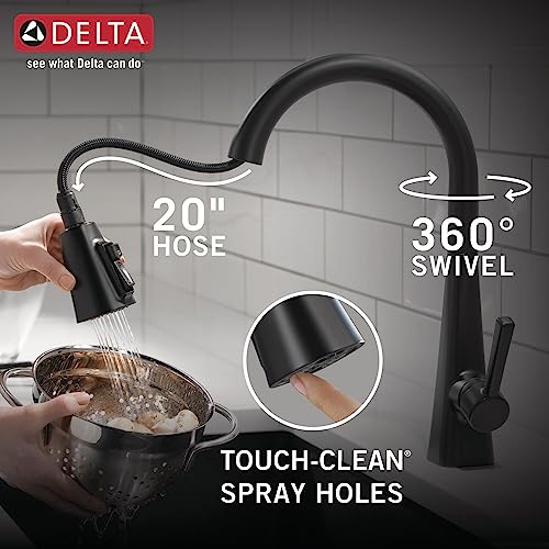 Delta Faucet Lenta Pull Down Kitchen Faucet Black, Soap Dispenser Included, Kitchen Sink Faucet, Faucet for Kitchen Sink with Magnetic Docking Spray Head, Matte Black 19802Z-BL-DST