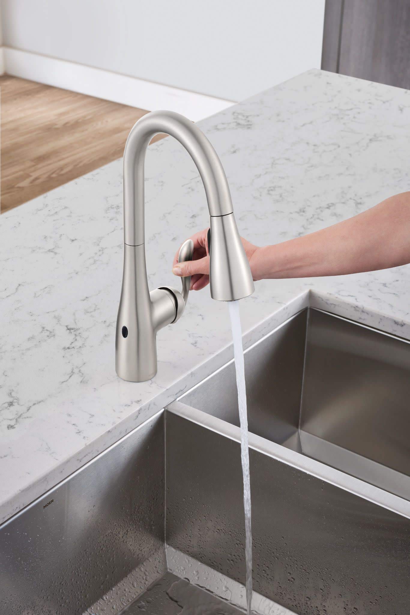 Moen 7594EWSRS Arbor Motionsense Wave Sensor Touchless One-Handle High Arc Pulldown Kitchen Faucet Featuring Reflex, Spot Resist Stainless with Kitchen Soap and Lotion Dispenser