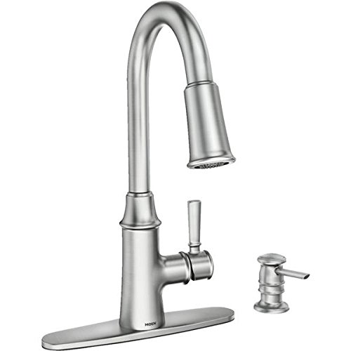 Caris High Arc Kitchen Faucet, Pull-Down Spray & Soap Dispenser, Single Handle, Stainless Steel