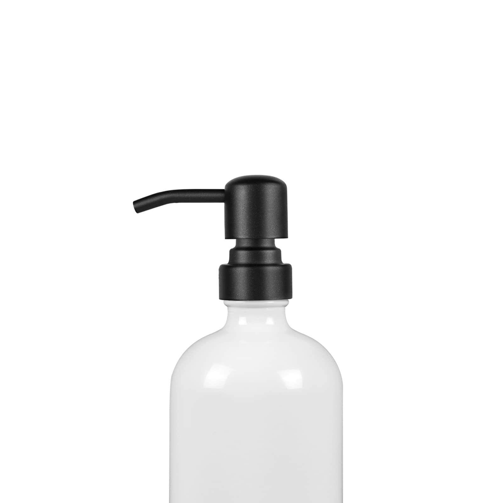 CHBJDAN 2 Pcs Thick White Glass Pint Jar Hand Soap Dispenser Bathroom with Matte Black Stainless Steel Pump, 16oz White Colored Boston Round Bottles Dispenser with Rustproof Pump for Ktichen Dish