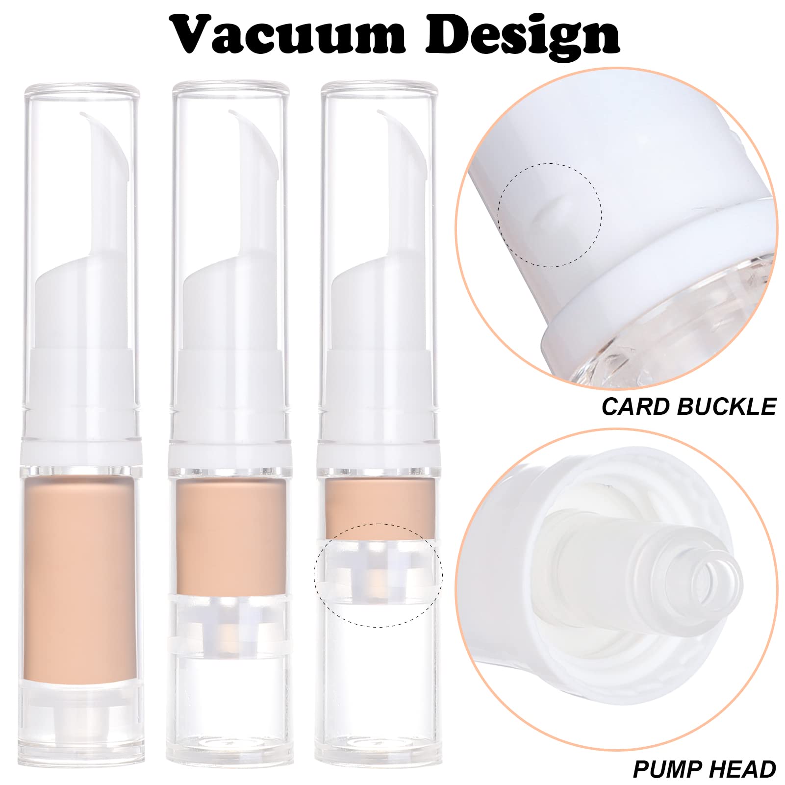 Pwsap 0.2oz (5ml) Vacuum Cosmetic Travel Container, 4 Foundation Pump Bottles with Funnel+ Label Paper, Upgraded Arc Pump Head, Liquid Foundation, Segregation Frost, Eye Cream Dispense Bottle