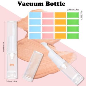 Pwsap 0.2oz (5ml) Vacuum Cosmetic Travel Container, 4 Foundation Pump Bottles with Funnel+ Label Paper, Upgraded Arc Pump Head, Liquid Foundation, Segregation Frost, Eye Cream Dispense Bottle