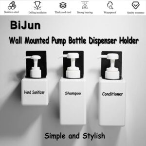 BiJun Soap Bottle Dispenser Holder Wall Mounted, Hand Pump Bottles Dispenser Stand Hanging Rack Shampoo Standing Shelf Storage Holder Bracket for Bathroom Kitchen (Black 2 Pack)