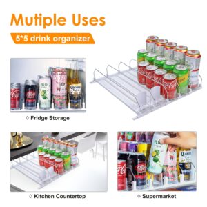 BUDO Soda Can Organizer, Drink Self-Pushing Dispenser for Fridge, Holds 25 Cans Width Adjustable Beer Pop Can Water Bottle Holder (15inch, White)