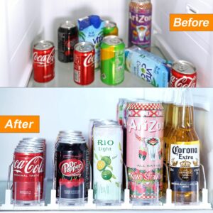 BUDO Soda Can Organizer, Drink Self-Pushing Dispenser for Fridge, Holds 25 Cans Width Adjustable Beer Pop Can Water Bottle Holder (15inch, White)