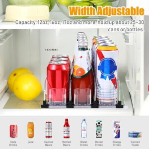 Drink Dispenser for Fridge, Jhua Self-Pushing Soda Can Dispenser for Refrigerator with Automatic Pusher Glide, Width Adjustable Drink Organizer for Fridge, Soda Can Organizer for Beer, Pop Can, 3 Row