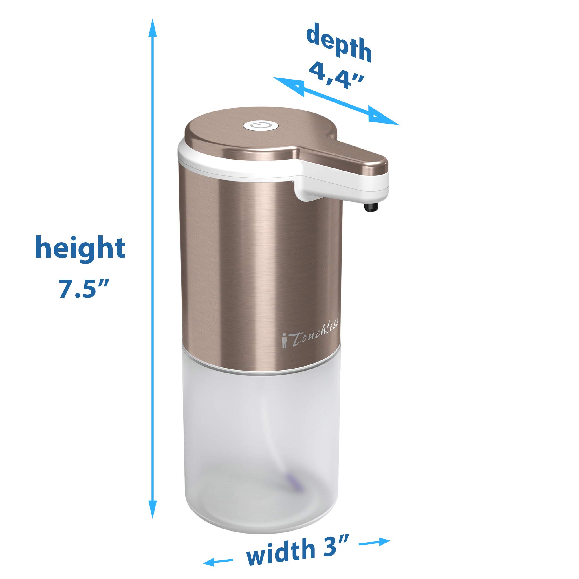 iTouchless, Rust-Free Stainless Steel Automatic Touchless Pump, Mix Your Own FoamSoap, Restroom, Bathroom, Kitchen, Save Time and Money, Soap Dispenser, 11 fl oz, Ultraclean, Rose Gold