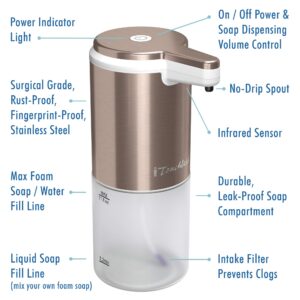 iTouchless, Rust-Free Stainless Steel Automatic Touchless Pump, Mix Your Own FoamSoap, Restroom, Bathroom, Kitchen, Save Time and Money, Soap Dispenser, 11 fl oz, Ultraclean, Rose Gold