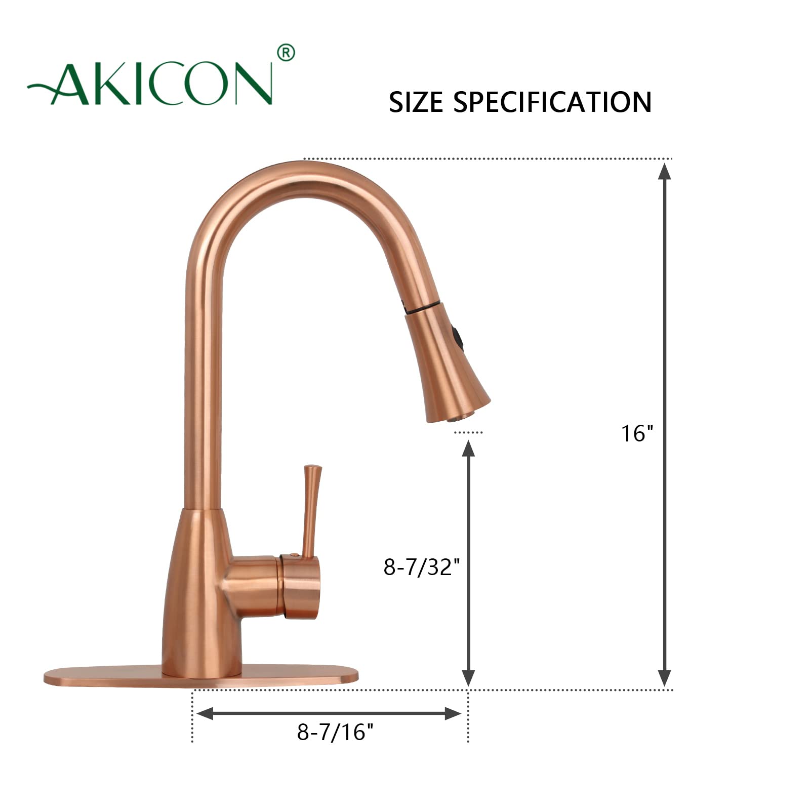 Copper Kitchen Faucet with Soap Dispenser, Single Handle Solid Brass High Arc Pull Down Sprayer Head Kitchen Sink Faucets with Deck Plate AK96455