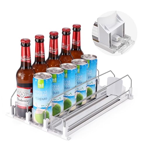 iklestar Upgrade Drink Organizer for Fridge, Self-Sliding soda Can Dispenser for Refrigerator and Adjustable Width, 12oz to 20oz holds 15+ Cans(3 Rows, 38 CM)