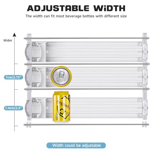 iklestar Upgrade Drink Organizer for Fridge, Self-Sliding soda Can Dispenser for Refrigerator and Adjustable Width, 12oz to 20oz holds 15+ Cans(3 Rows, 38 CM)