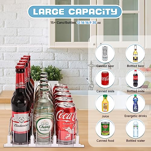 iklestar Upgrade Drink Organizer for Fridge, Self-Sliding soda Can Dispenser for Refrigerator and Adjustable Width, 12oz to 20oz holds 15+ Cans(3 Rows, 38 CM)