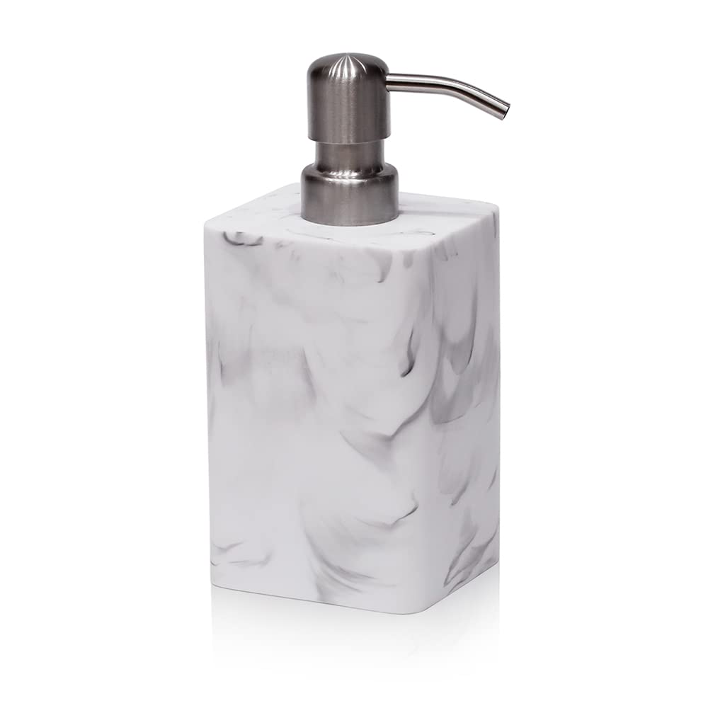 Suanti White Marble Style Hand Soap Dispenser, Refillable Liquid Decorative Soap Dispenser for Bathroom Countertop and Kitchen (14.5 Oz)