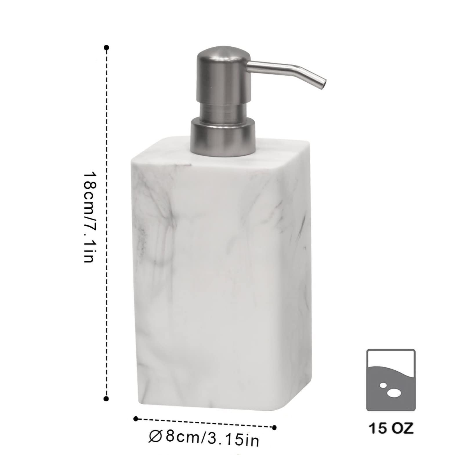 Suanti White Marble Style Hand Soap Dispenser, Refillable Liquid Decorative Soap Dispenser for Bathroom Countertop and Kitchen (14.5 Oz)