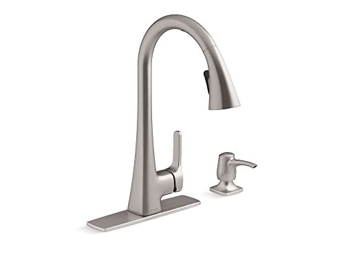 KOHLER R26281-SD-VS Maxton Touchless Pull-Down Kitchen Faucet with Soap Dispenser, Kitchen Sink Faucet with Pull Down Sprayer, Touchless Activation Faucet, Vibrant Stainless