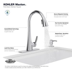 KOHLER R26281-SD-VS Maxton Touchless Pull-Down Kitchen Faucet with Soap Dispenser, Kitchen Sink Faucet with Pull Down Sprayer, Touchless Activation Faucet, Vibrant Stainless