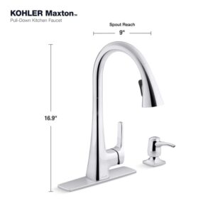 KOHLER R26281-SD-VS Maxton Touchless Pull-Down Kitchen Faucet with Soap Dispenser, Kitchen Sink Faucet with Pull Down Sprayer, Touchless Activation Faucet, Vibrant Stainless