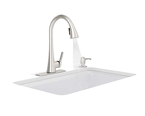 KOHLER R26281-SD-VS Maxton Touchless Pull-Down Kitchen Faucet with Soap Dispenser, Kitchen Sink Faucet with Pull Down Sprayer, Touchless Activation Faucet, Vibrant Stainless