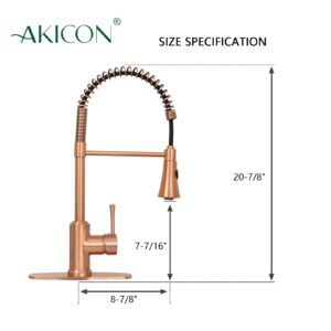 Copper Pre-Rinse Spring Kitchen Faucet with Soap Dispenser, Single Handle Solid Brass High Arc Pull Down Sprayer Head Kitchen Sink Faucets with Deck Plate