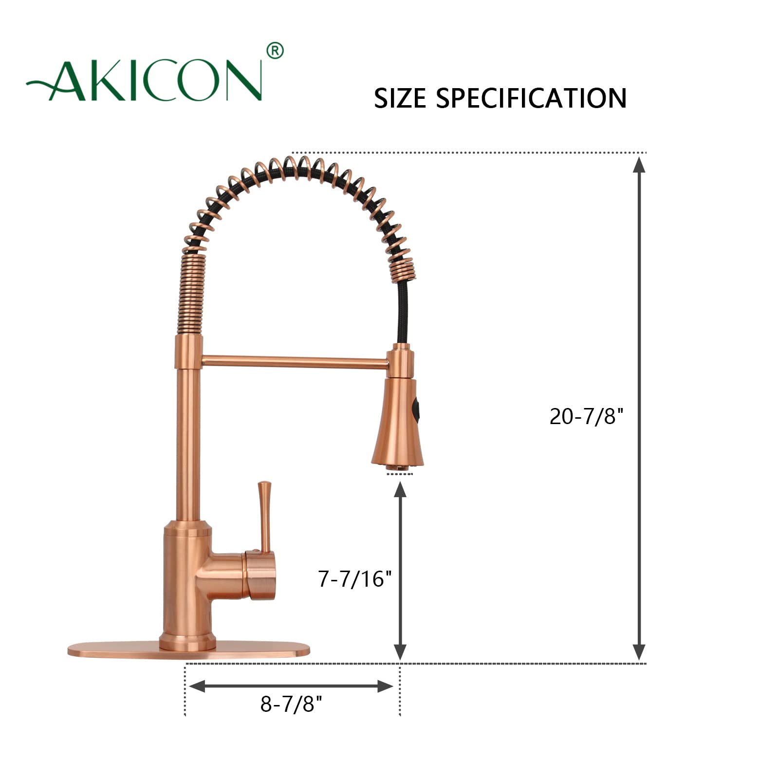 Copper Pre-Rinse Spring Kitchen Faucet with Soap Dispenser, Single Handle Solid Brass High Arc Pull Down Sprayer Head Kitchen Sink Faucets with Deck Plate