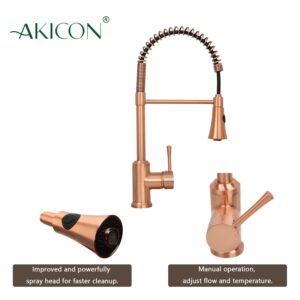 Copper Pre-Rinse Spring Kitchen Faucet with Soap Dispenser, Single Handle Solid Brass High Arc Pull Down Sprayer Head Kitchen Sink Faucets with Deck Plate