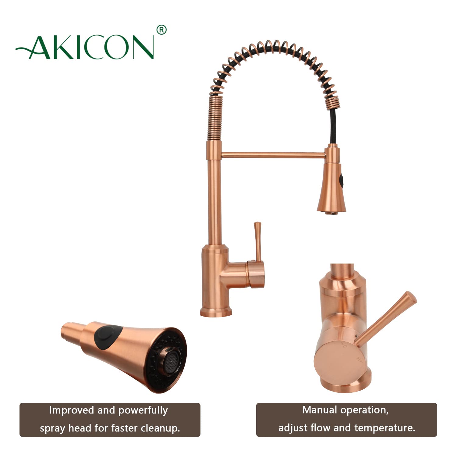 Copper Pre-Rinse Spring Kitchen Faucet with Soap Dispenser, Single Handle Solid Brass High Arc Pull Down Sprayer Head Kitchen Sink Faucets with Deck Plate