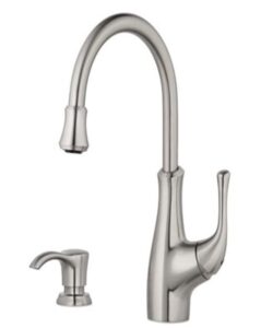 pfister vosa stainless steel 1-handle deck mount high-arc kitchen faucet