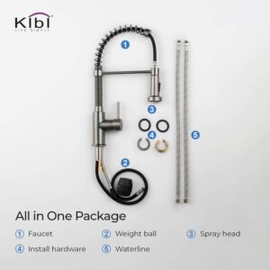 KIBI Aurora Single Handle Spring Pull Down Faucet for Kitchen Sink | Solid Brass High Arc Faucet Spout | Kitchen Faucet with Pull Down Sprayer (Titanium) (KKF2003) (Soap Dispenser included)