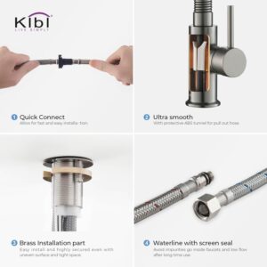 KIBI Aurora Single Handle Spring Pull Down Faucet for Kitchen Sink | Solid Brass High Arc Faucet Spout | Kitchen Faucet with Pull Down Sprayer (Titanium) (KKF2003) (Soap Dispenser included)