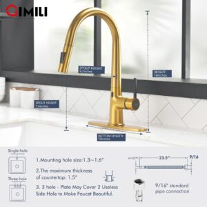 GIMILI Gold Touchless Kitchen Faucet with Pull Down Sprayer, High Arc Single Handle Motion Sensor Smart Activated Hands-Free Kitchen Sink Faucet