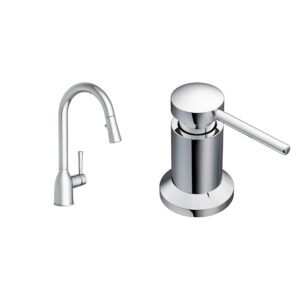 moen 87233 adler chrome one-handle high arc kitchen sink faucet bundle with moen 3942 chrome deck mounted kitchen soap dispenser with above the sink refillable bottle