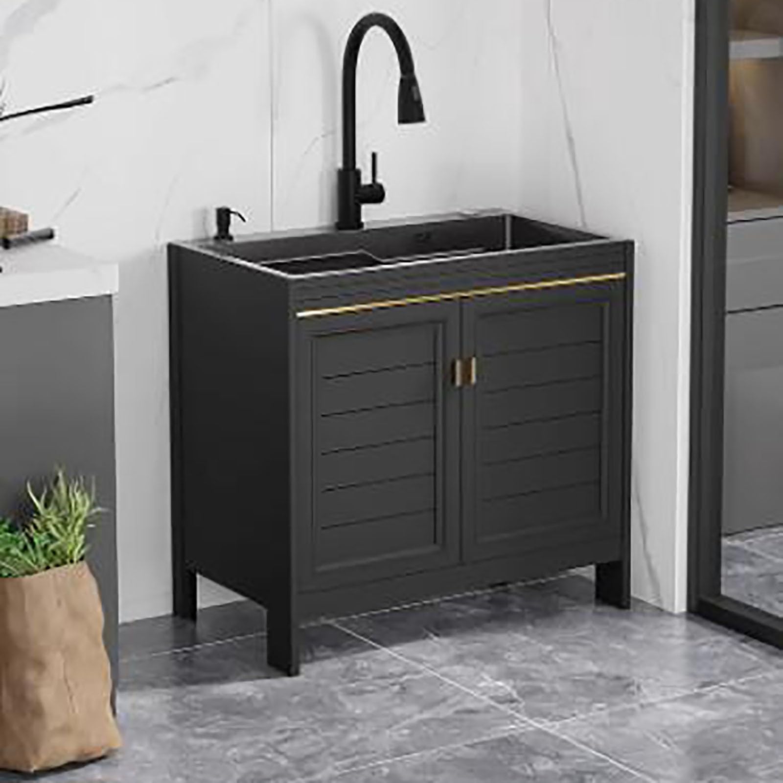 Commercial Sink Kitchen Kitchen Sink Cabinet With Cabinet Utility Sinks For A Laundry Room High Arc Stainless Faucet Soap Dispenser And Spacious Vanity For Room Easy To Store. ( Color : Pull-out fauce