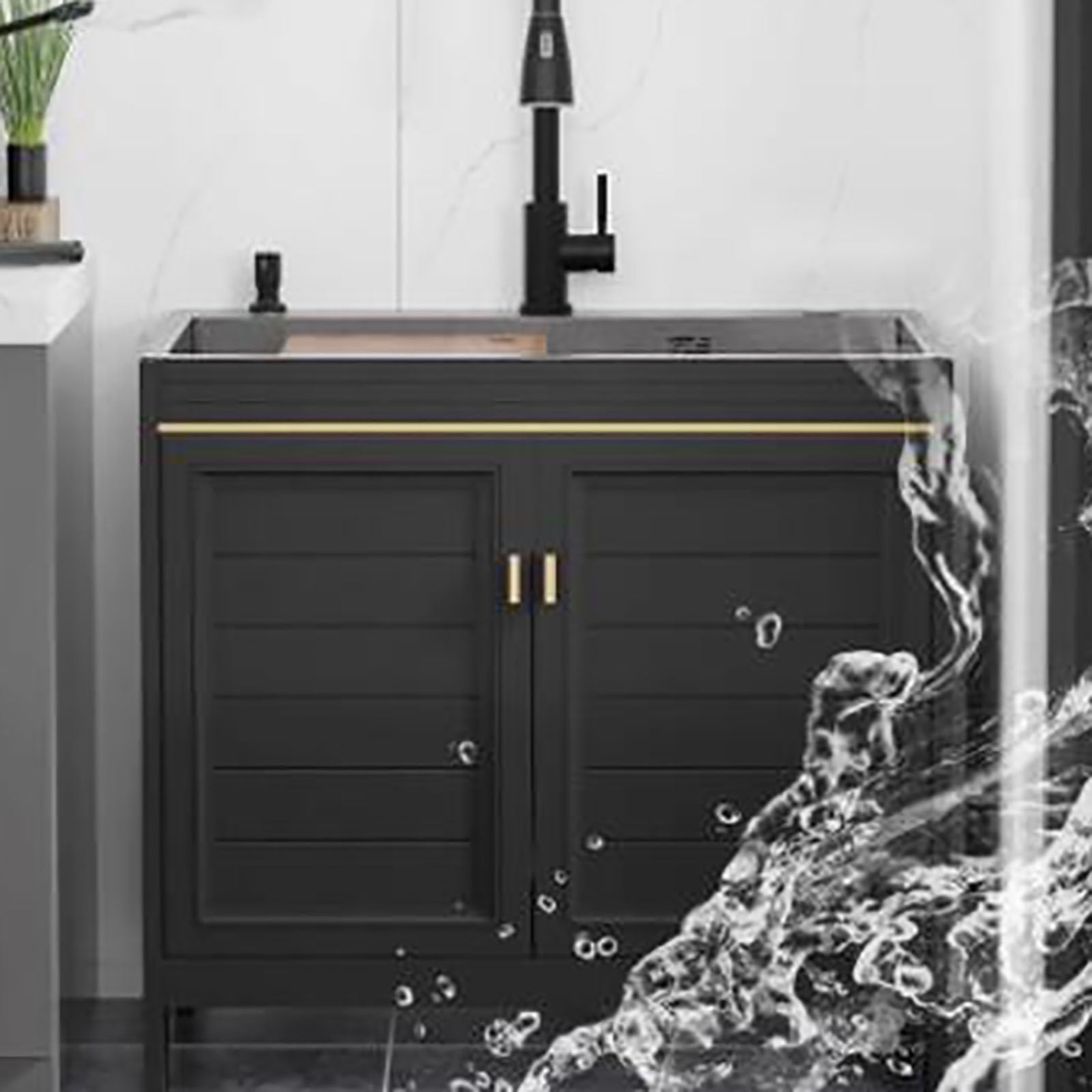 Commercial Sink Kitchen Kitchen Sink Cabinet With Cabinet Utility Sinks For A Laundry Room High Arc Stainless Faucet Soap Dispenser And Spacious Vanity For Room Easy To Store. ( Color : Pull-out fauce