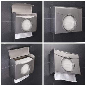 Tissue Box Holder Stainless Steel Wall Mount Tissue Dispenser Arc-Shape Tissue Outlet Square Tissue Box for Bathroom Toilet Kitchen