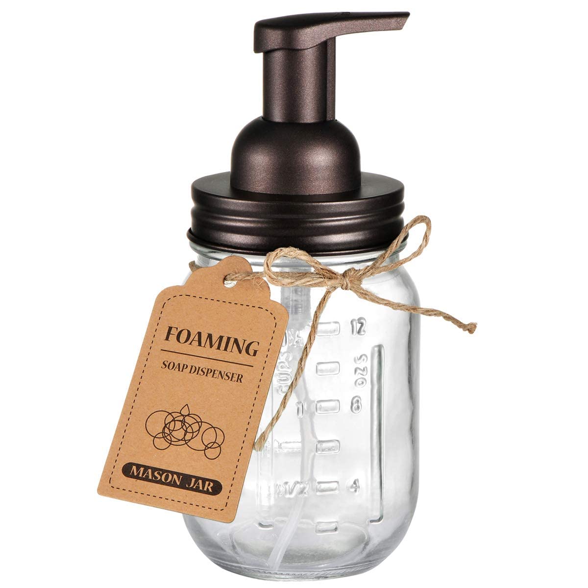 Amolliar Mason Jar Foaming Soap Dispenser - Rustproof Stainless Steel Lid, BPA Free Foam Pump,With Chalkboard Labels - Rustic Farmhouse Decor Hand Soap Dispenser Bathroom Accessories – Bronze (1 Pack)