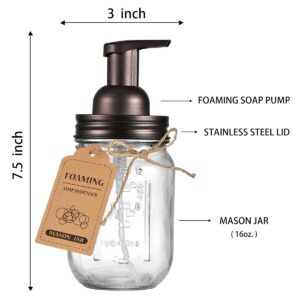 Amolliar Mason Jar Foaming Soap Dispenser - Rustproof Stainless Steel Lid, BPA Free Foam Pump,With Chalkboard Labels - Rustic Farmhouse Decor Hand Soap Dispenser Bathroom Accessories – Bronze (1 Pack)