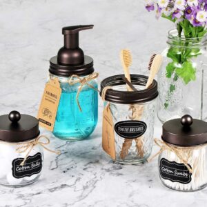 Amolliar Mason Jar Foaming Soap Dispenser - Rustproof Stainless Steel Lid, BPA Free Foam Pump,With Chalkboard Labels - Rustic Farmhouse Decor Hand Soap Dispenser Bathroom Accessories – Bronze (1 Pack)