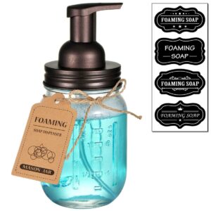 Amolliar Mason Jar Foaming Soap Dispenser - Rustproof Stainless Steel Lid, BPA Free Foam Pump,With Chalkboard Labels - Rustic Farmhouse Decor Hand Soap Dispenser Bathroom Accessories – Bronze (1 Pack)