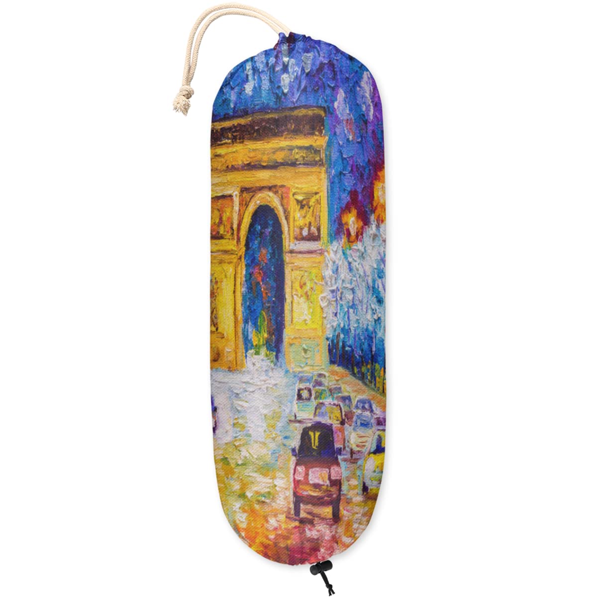 Arc De Triomphe Paris Plastic Bag Holder Wall Mount Grocery Bag Holder Reusable Trash Bag Organizer Washable Large Grocery Bag Storage Dispenser ​for Kitchen Pantry